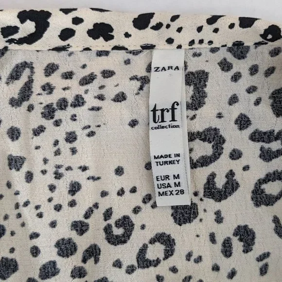 ZARA Woman's Long Sleeve Button Down Top Blouse Size M Cream Black Print - Picture 5 of 6